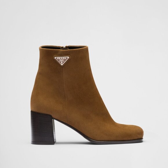 NWTPrada Ankle Boots In Sigaro Brown Suede Leather Block Heels - Picture 1 of 11